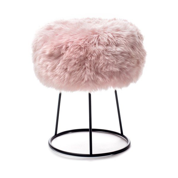 Sgabello con seduta in pelle di pecora rosa , ⌀ 36 cm - Royal Dream