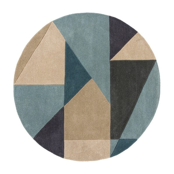 Tappeto rotondo in lana blu/beige ø 133 cm Arlo Harper - Flair Rugs