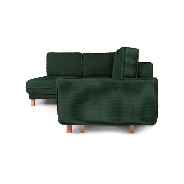 Divano angolare verde scuro allungabile/con contenitore (con penisola a sinistra/a L) con rivestimento in velluto a coste Tori – Bonami Selection-image-4
