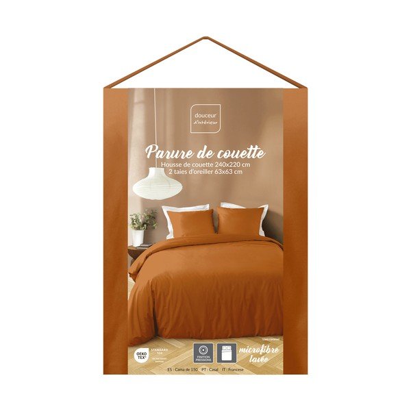 Set copripiumino e federa color terracotta in microfibra per letto matrimoniale/per letto esteso 3 pezzi 240x220 cm Liam – douceur d'intérieur-image-1