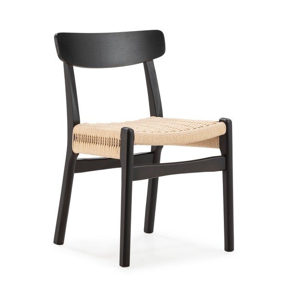 Sedie da pranzo in set nere in legno di cauciù massiccio 2 pz Biel – MOME