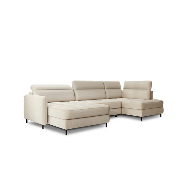 Divano angolare beige allungabile/con contenitore (con penisola a destra/a U) e rivestimento in velluto Berrto – ELTAP-image-2