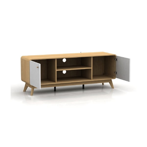 Tavolo TV in rovere decorato in bianco e naturale 140x53 cm Caitlin - Støraa-image-2