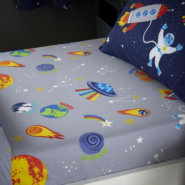 Lenzuolo con angoli per bambini grigio per letto singolo 90x190 cm Lost In Space – Catherine Lansfield-image-1