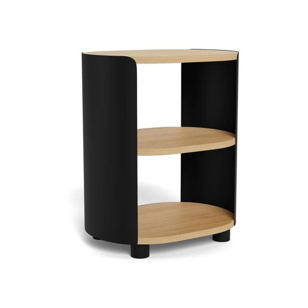 Comodino nero/di colore naturale con effetto rovere con ripiani Bowen – Actona-image-3