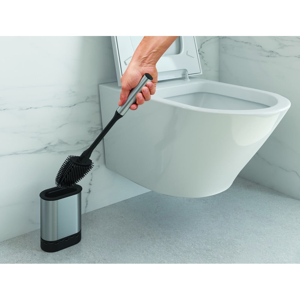 Scopino WC In Silicone Con Portascopino Inox – Testina Liscia Igienica, Coperchio Anti-Schizzi | Facile Da Pulire E Resistente