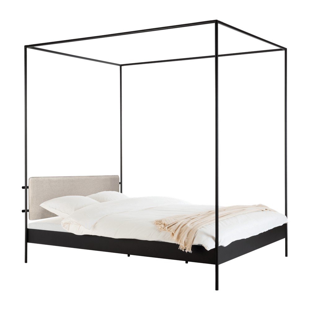 Letto matrimoniale imbottito nero/beige in acciaio con baldacchino con rete inclusa 180x200 cm Eton – noo.ma | Letti matrimoniali