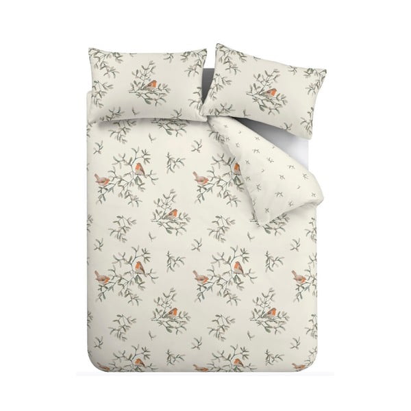 Biancheria da letto singola in flanella crema 135x200 cm Mistletoe Robins - Catherine Lansfield