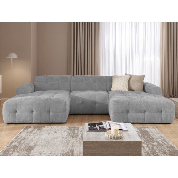 Divano angolare grigio chiaro (a U/con chaise lounge) Melva – Ropez-image-3
