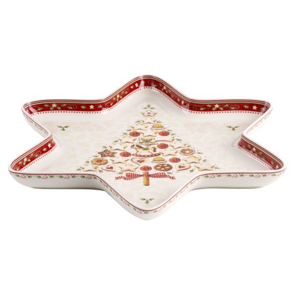 Ciotola da portata in porcellana rossa e bianca con motivo di stelle natalizie Villeroy & Boch Gingerbread Village, 37,2 x 32,5 cm Tree - Villeroy&Boch