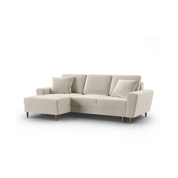 Divano angolare beige allungabile e con contenitore (con penisola a sinistra/con chaise lounge) con rivestimento in velluto Kyoto – Cosmopolitan Design-image-4