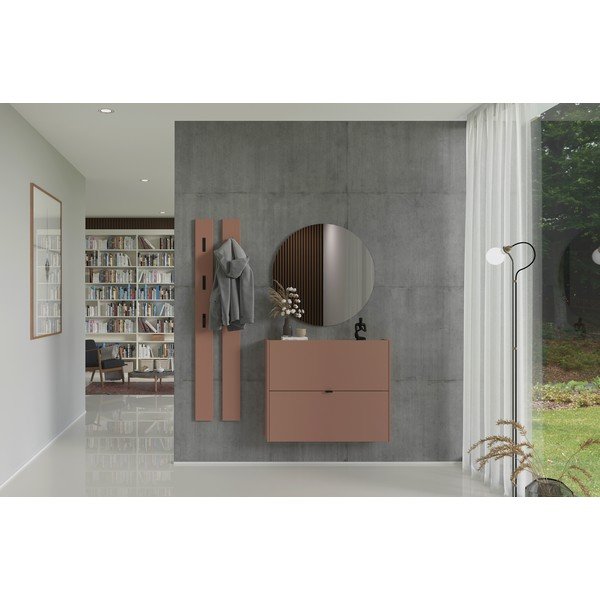 Scarpiera marrone con effetto rovere con ante ribaltabili/da parete 100x83x18 cm Ameca – Germania-image-1