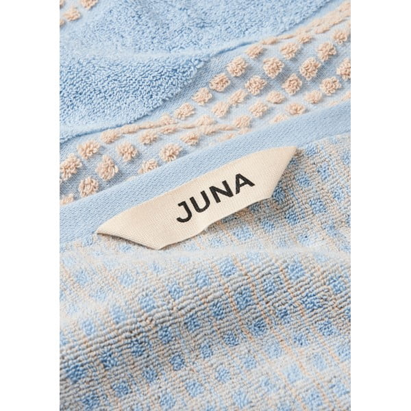 Telo da bagno in cotone biologico azzurro-beige 70x140 cm Check - JUNA-image-1