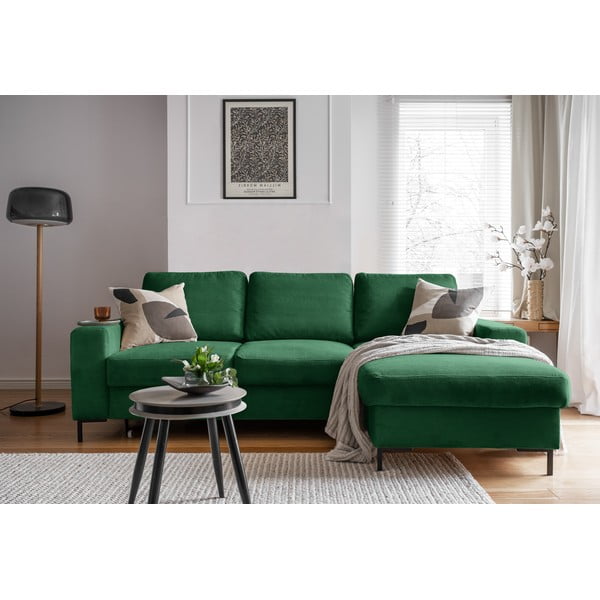 Divano letto angolare in velluto a coste verde scuro (angolo destro) Lofty Lilly - Miuform-image-4