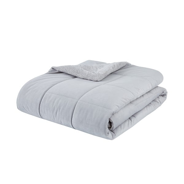 Copriletto trapuntato grigio chiaro in micro felpa per letto matrimoniale 200x220 cm Cosy Cord - Catherine Lansfield