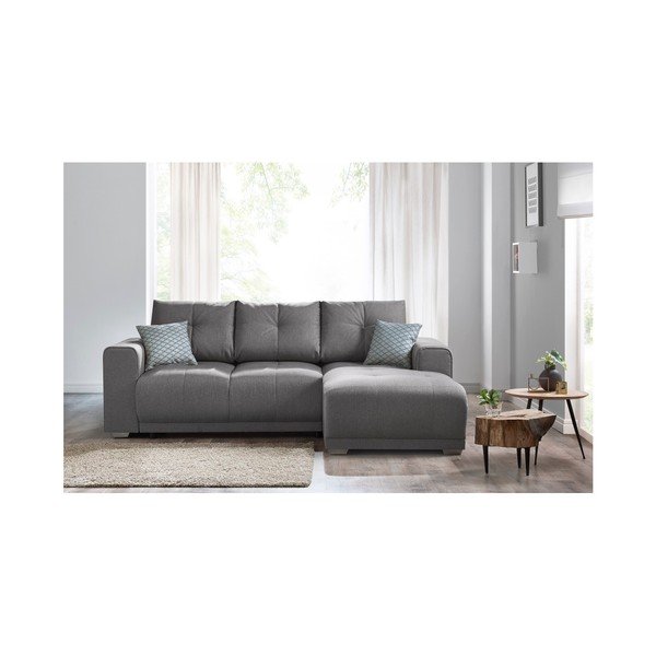 Divano letto grigio Lisbona con contenitore nel bracciolo, angolo destro - Bobochic Paris-image-2