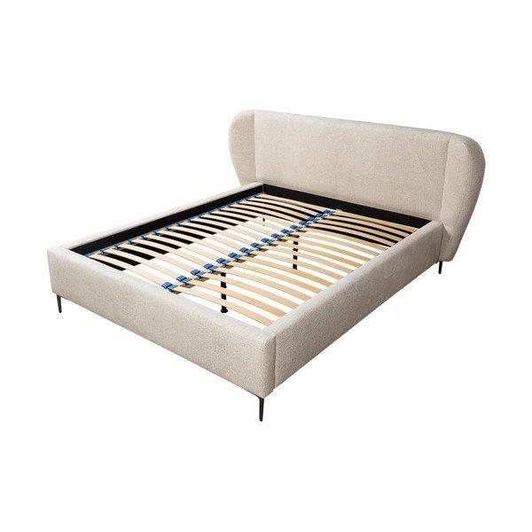 Letto matrimoniale imbottito beige con rete inclusa 160x200 cm Makana – Makamii-image-1