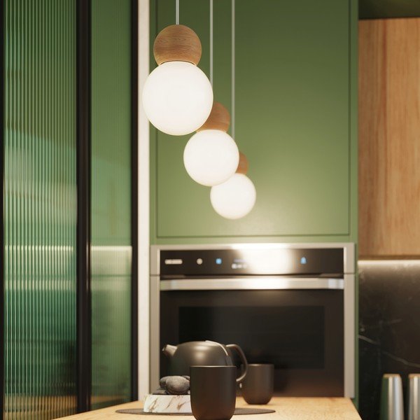 Lampadario bianco/di colore naturale in legno massiccio con paralume in vetro ø 11 cm Glim – Sollux-image-2