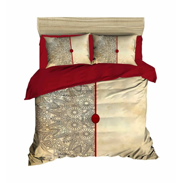 Biancheria da letto estesa in raso rosso e beige per letto matrimoniale 200x220 cm - Mijolnir