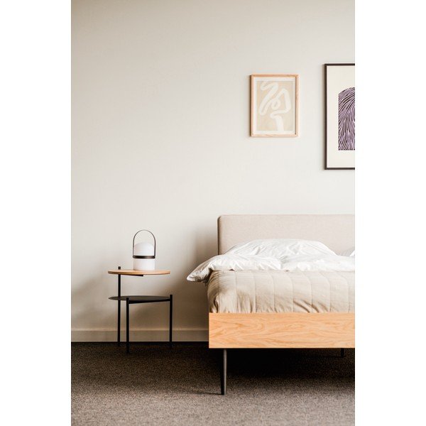 Letto matrimoniale imbottito/in truciolato di colore naturale con effetto rovere con rete inclusa 180x200 cm Streiko – noo.ma-image-2
