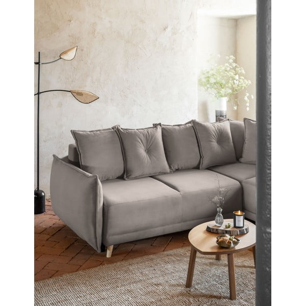 Divano letto in velluto a coste marrone chiaro (angolo destro) Lazy Lukka - Miuform-image-4