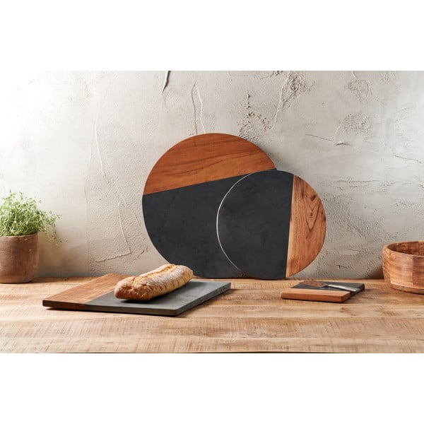 Tagliere in ardesia e legno di acacia , ø 40 cm Fala - Nkuku-image-2