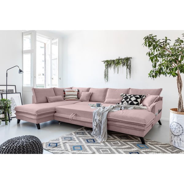 Divano letto a U rosa cipria, angolo sinistro Charming Charlie - Miuform-image-4