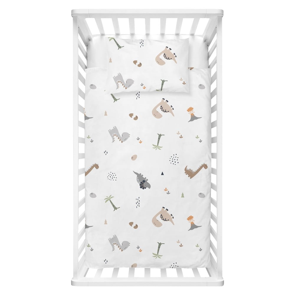 Set copripiumino e federa da bambini bianco in cotone renforcé per culla 100x150 cm Dinozor – Mijolnir | Biancheria da letto per bambini