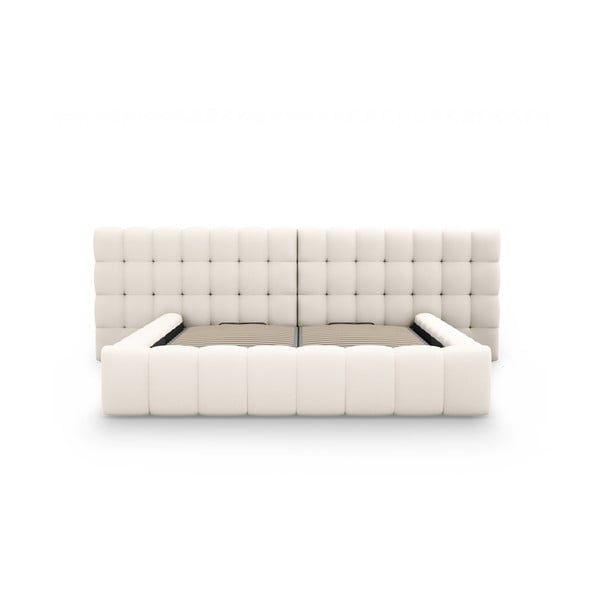 Letto matrimoniale imbottito color crema con spazio contenitivo e rete 200x200 cm Mamaia - Micadoni Home-image-4