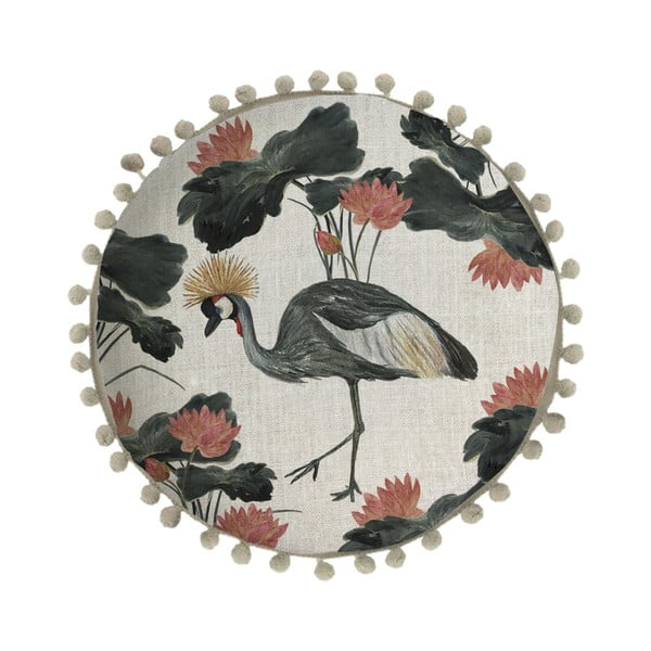 Cuscino reversibile Florey y Gruas con lino, ⌀ 40 cm Flores y Gruas - Madre Selva