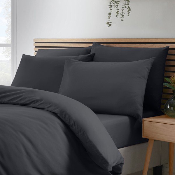 Set copripiumino e federa nero per letto matrimoniale 200x200 cm So Soft Non Iron – Catherine Lansfield-image-3