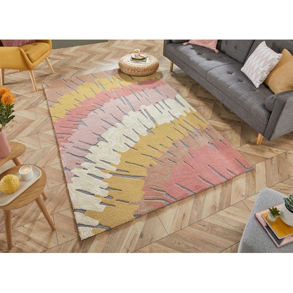 Tappeto giallo/rosa 120x170 cm Woodgrain - Flair Rugs-image-4