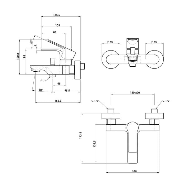 Rubinetto per vasca da bagno bianco da parete (con due uscite) Pax – Sapho-image-2