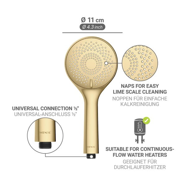 Soffione doccia economico oro opaco in plastica ø 11 cm Watersaving System – Wenko-image-4