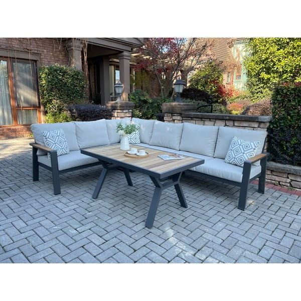 Set da giardino in alluminio grigio per 5 persone Rotterdam - Rojaplast-image-1