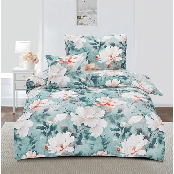 Set copripiumino e federa turchese in microsatinato per letto singolo 3 pezzi 140x200 cm Selma – My House-image-1