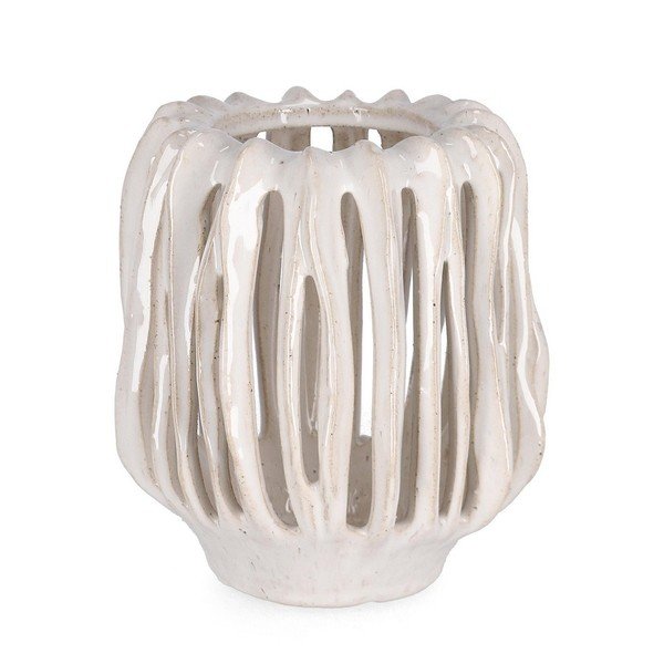 Vaso color crema in ceramica fatto a mano (altezza totale 17 cm) Naoko – Bizzotto