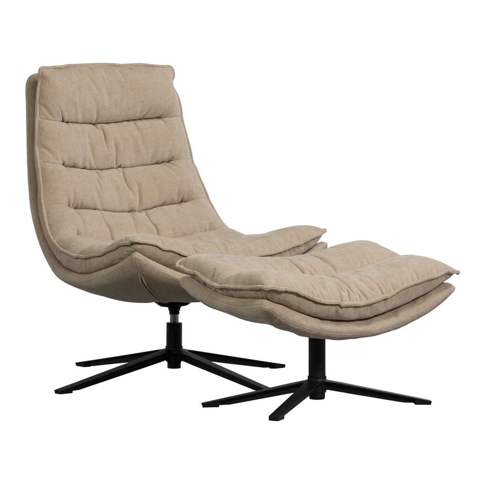 Poltrona con poggiapiedi di colore naturale girevole con rivestimento in ciniglia Kube – WOOOD | Poltrone