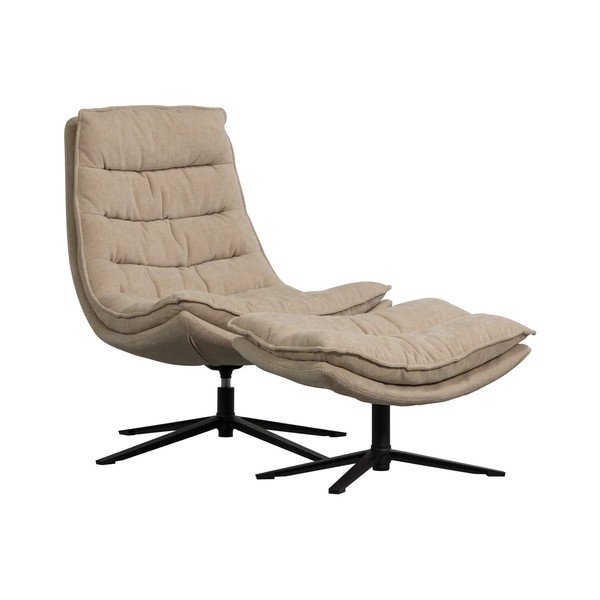 Poltrona con poggiapiedi di colore naturale girevole con rivestimento in ciniglia Kube – WOOOD