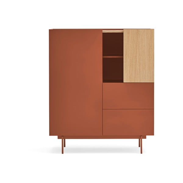 Cassettiera alta in rovere decorato in colore naturale mattone 100x45 cm Otto - Teulat