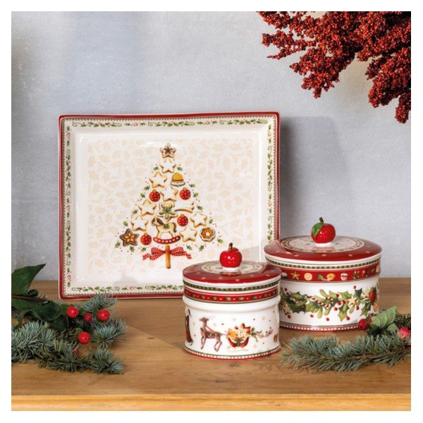 Piatto da portata in porcellana rossa e beige con motivo natalizio Villeroy & Boch, 27,4 x 22,7 cm - Villeroy&Boch-image-1