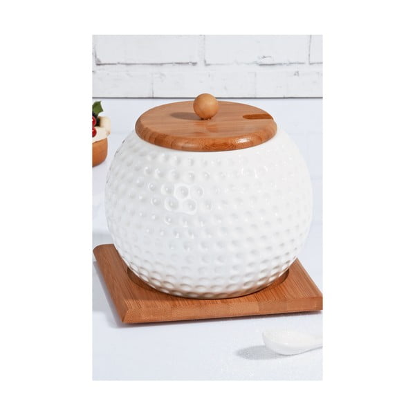 Porcelánová cukřenka a lžička s bambusovým víčkem a podtáckem Kosova