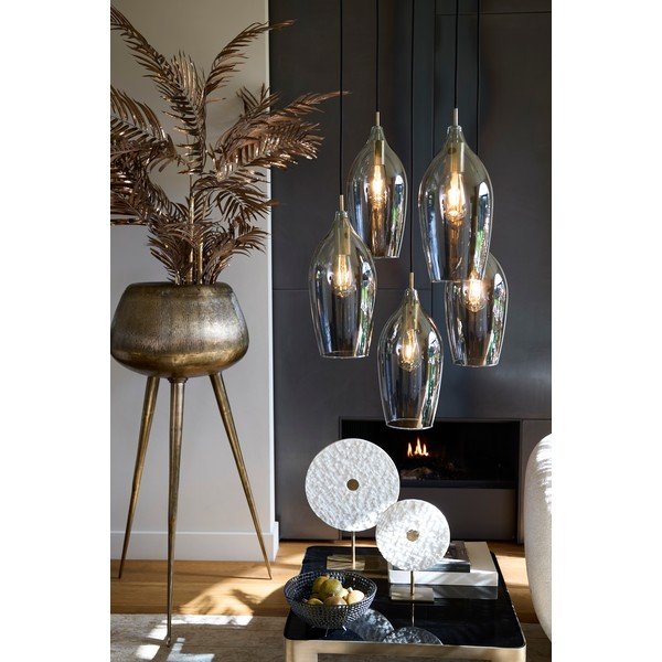 Lampadario con paralume in vetro grigio scuro-bronzo ø 45 cm Lukaro - Light & Living-image-1