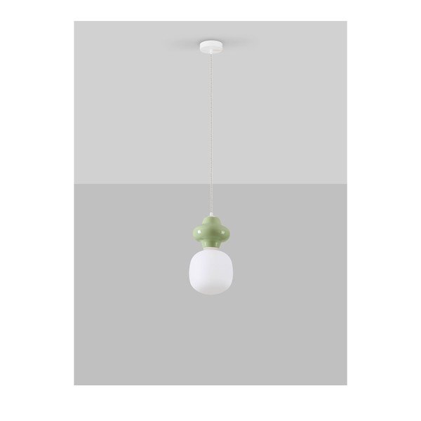 Lampadario bianco/verde chiaro in ceramica con paralume in vetro ø 18 cm Clio – Nova Luce-image-3