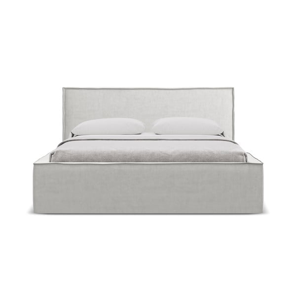 Letto matrimoniale imbottito grigio chiaro con contenitore con griglia 140x200 cm Anani - Makamii-image-3