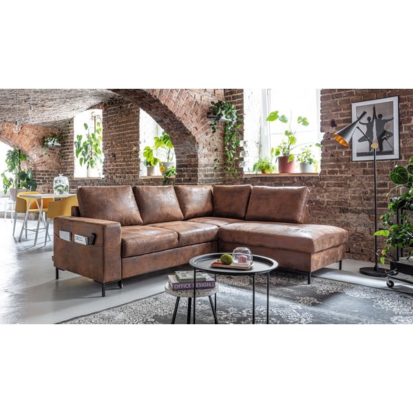 Divano letto angolare in similpelle marrone (angolo destro) Lofty Lilly - Miuform-image-3