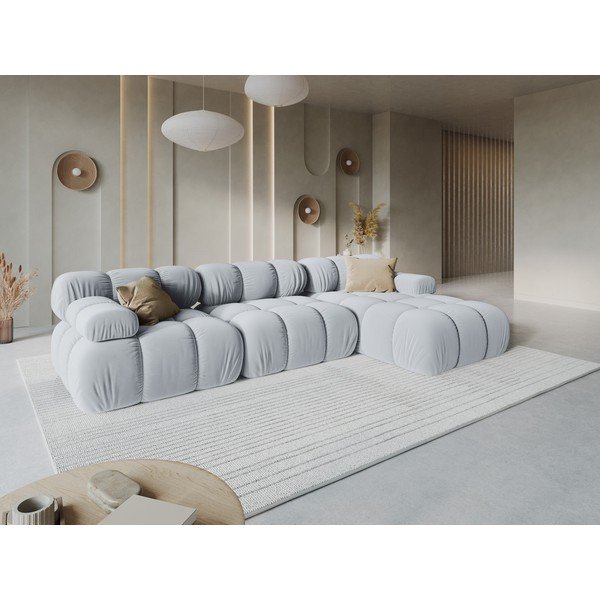 Divano angolare componibile grigio (con penisola a destra/con chaise lounge) con rivestimento in velluto – Micadoni -image-1