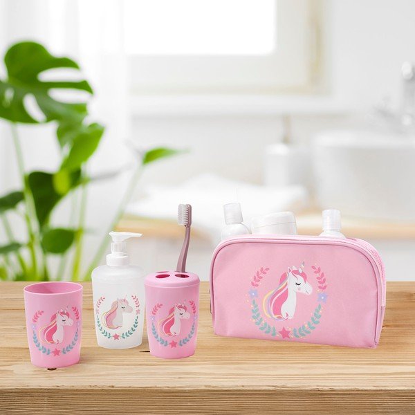 Set di accessori da bagno in plastica rosa Zoelie - douceur d'intérieur-image-1