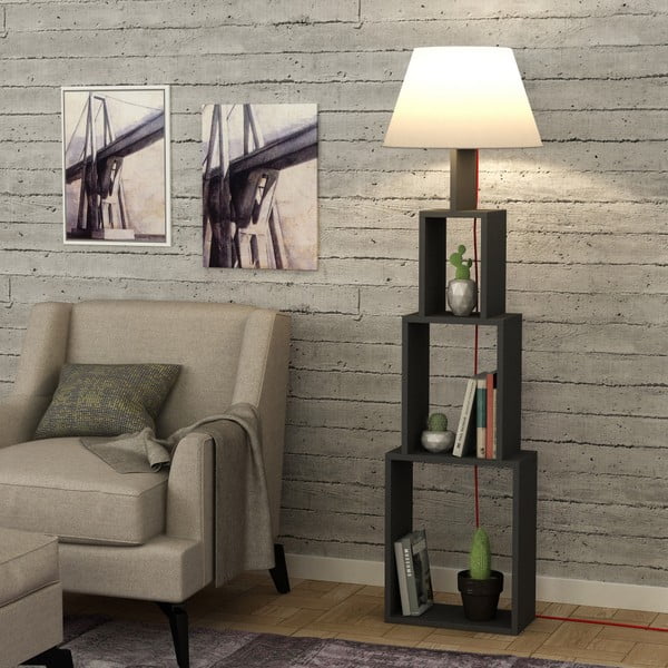 Lampada a stelo color antracite con paralume grigio chiaro Tower - Homitis-image-1