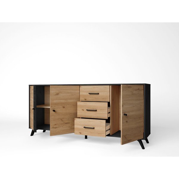Cassettiera bassa nera/naturale in rovere 181x81 cm Bocami - Marckeric-image-3